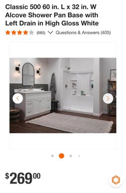 Classic 500 60 in. L x 32 in. W Alcove Shower Pan Base with Left Drain in High Gloss White