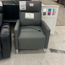 Grain Leather Grey Power Reclining Chair 