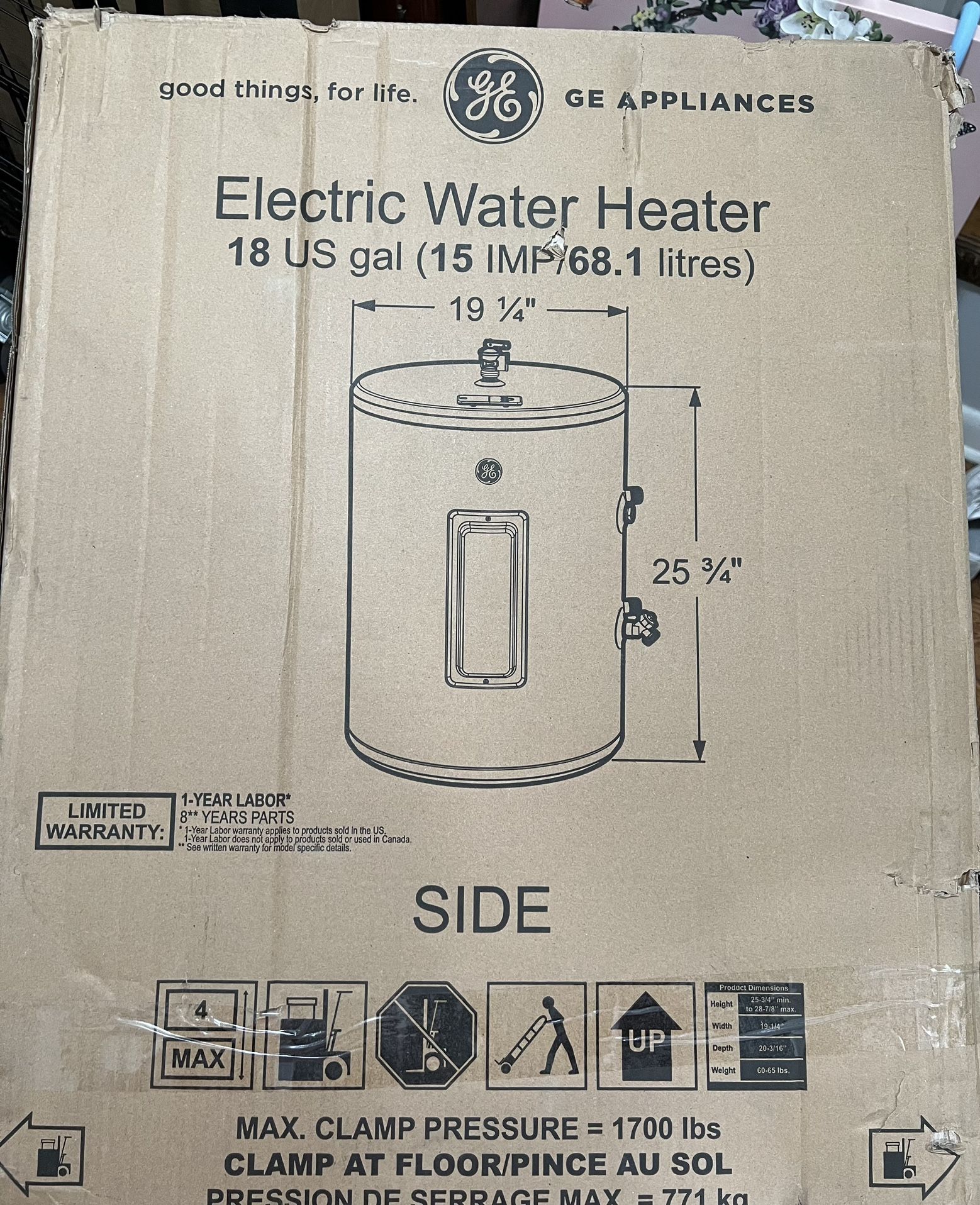 GE Side Port Lowboy 18 Gallon Electric Water Heater