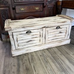 Antique Solid Wood Bench With Drawers