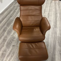 Premium Pumpkin Italian Leather Lounge Chair W/Ottoman 2Pcs Contemporary