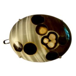 Antique Victorian Scottish Banded Domed Agate Gold Tone Brooch & Pendant