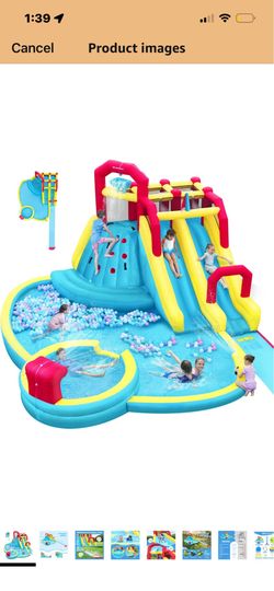XL Inflatable Water Slide with 19ft Attachable Slip and Slide,Large 7 in 1 Blow Up Water Park,Bounce House for Backyard with 2 Slides,Climbing Wall,De