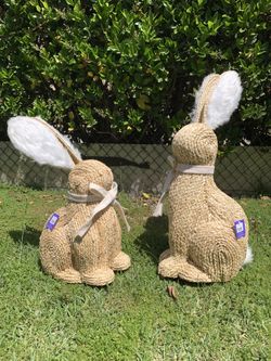 Two Woven Rabbit Decor