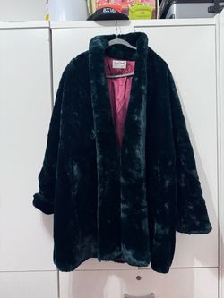 Royal Plush Vintage Faux Fur Coat – Emerald Green – Size L
