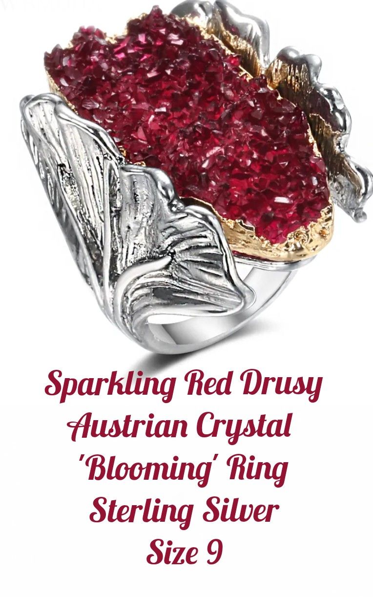 Unique Red Austrian Crystal 'Blooming' ring, Sz.9