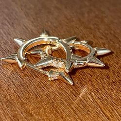 Gold Plated Spike Hoop Earrings With Stone