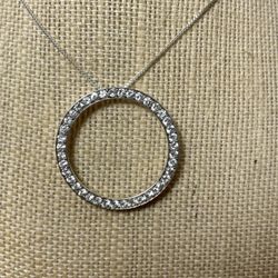 Silver 925 Necklace With Sparkly Rhinestone CZ Pendant 20” Inches