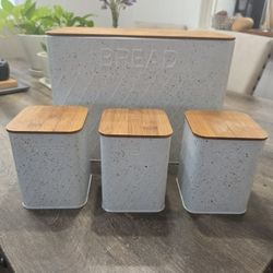 Bread Box And 3 Containers Metal