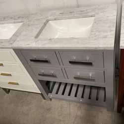 30” Grey Solid Wood Bathroom Vanity with Marble Top (V44)