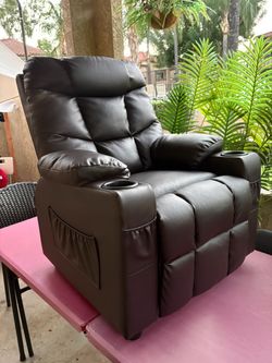 Brown Faux Leather Recliner Chair with Cup Holders