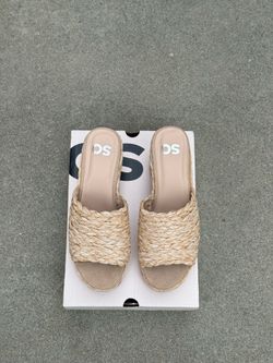 New SO Raffia Platform Slide Heels - Boho Summer Wedges Size 8