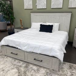 Brewgan Antique White Bedroom Set Queen or King Bed Dresser Nightstand Mirror Chest Options 