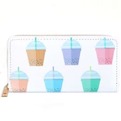 BUBBLE TEA PRINT / VINYL CLUTCH WALLET / ZIPPER / COIN POCKET / CASH POCKET / CREDIT CARD POCKET / ONE SIZE / 7 1/2 INCH WIDE / 4 INCH TALL / NICKEL A