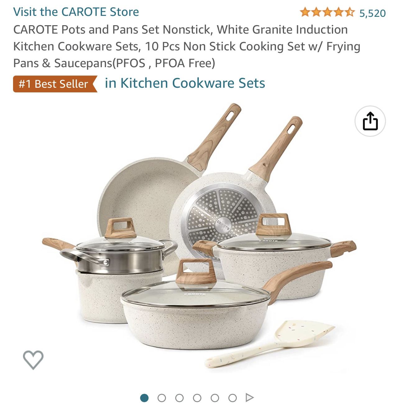CAROTE Pots and Pans Set Nonstick, White Granite Induction Kitchen Cookware  Sets, 10 Pcs Non Stick Cooking Set w/ Frying Pans & Saucepans(PFOS , PFOA  for Sale in Glendale, AZ - OfferUp