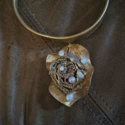 Golden Bloom Statement Necklace – Genuine Freshwater Pearls – 