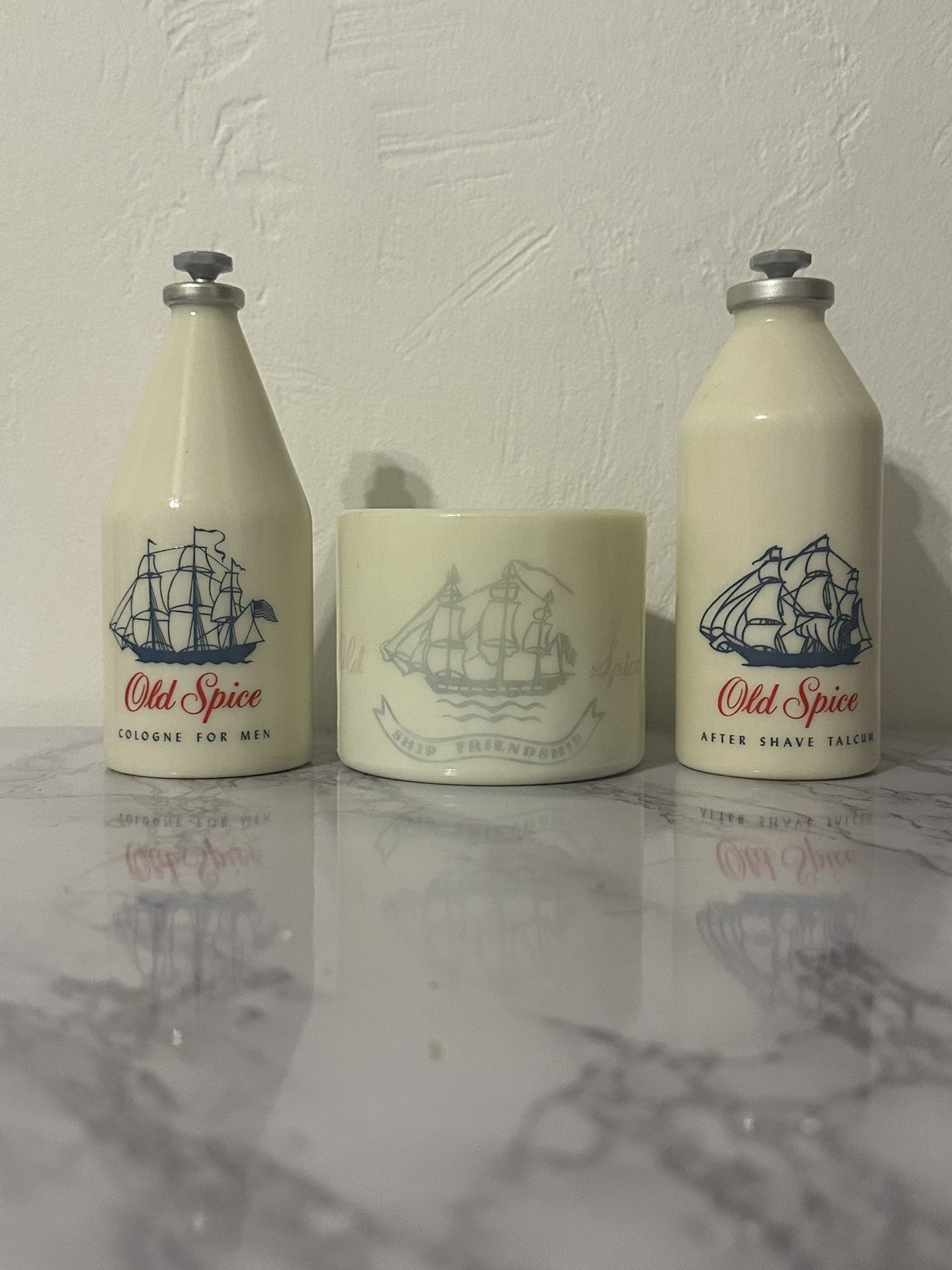 Vintage Old Spice Bottles; After Shave, Cologne, and cup