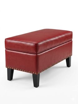 Red Faux Leather Ottoman