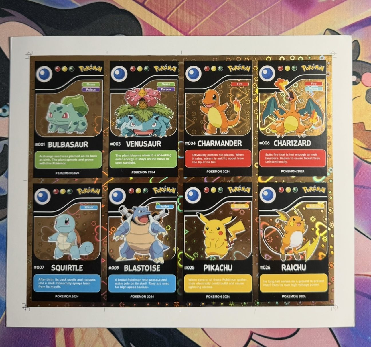 Pokemon Uncut Sheet Gold Heart Holo Pokedex Black Kanto Starters
