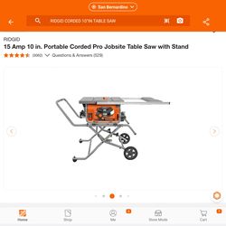 RIDGID 15 Amp 10 in. Portable Corded Pro Jobsite Table Saw with Stand