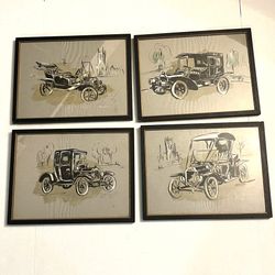 Vintage Classic Cars Framed Wall Art Set Of 4