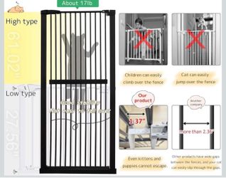61.02” Extra Tall Pet Gate for Pets 26.38”-30.11” Wide Black