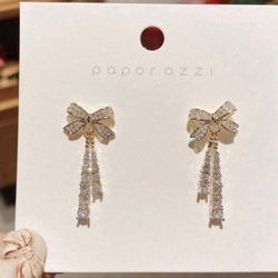 Gold Bow Earrings With Diamonds