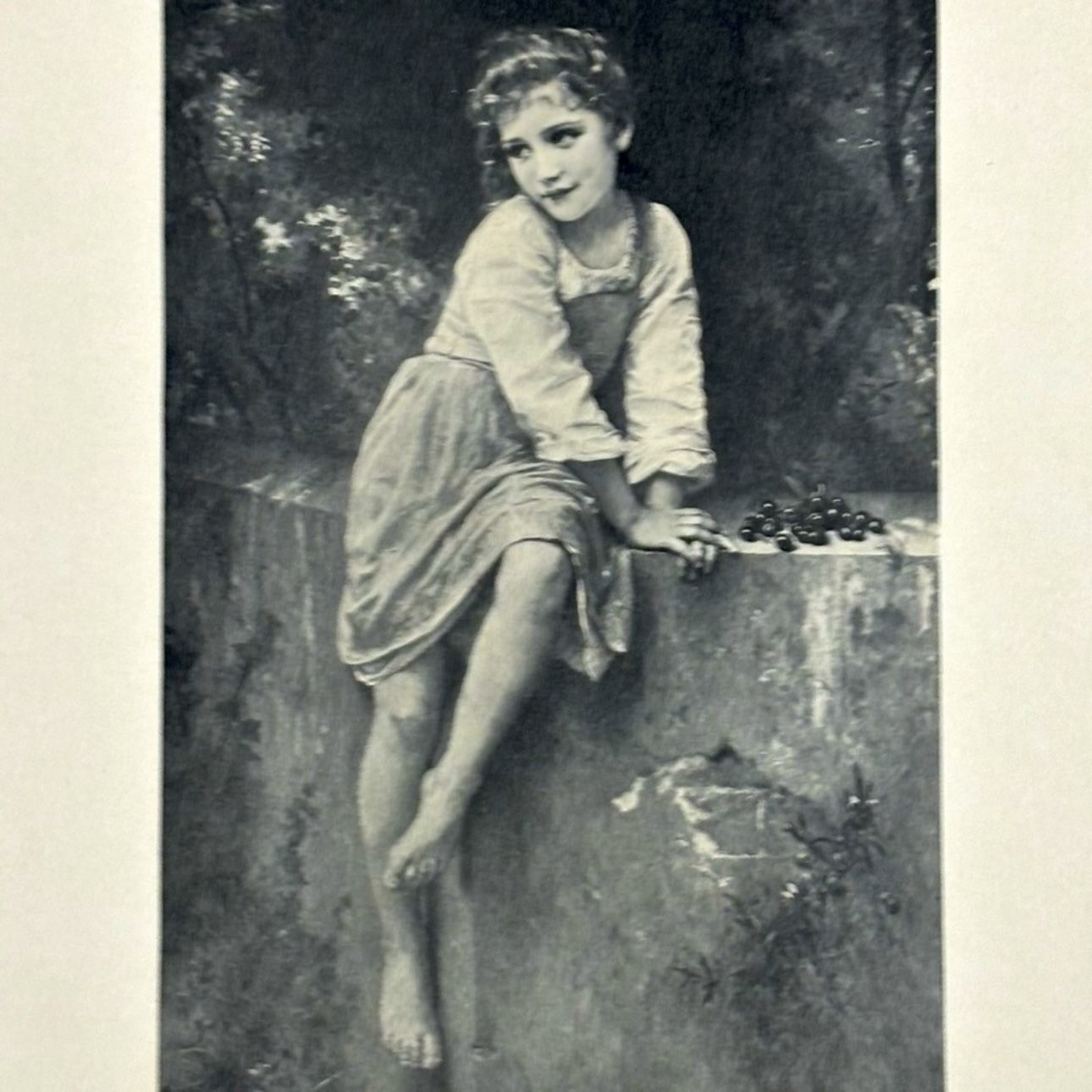 William-Adolphe Bouguereau French Artist GIRL WITH CHERRIES, 1897 Art Print 1906 Original Vintage Boston, MA Printed Collectible FRANCE Ephemera