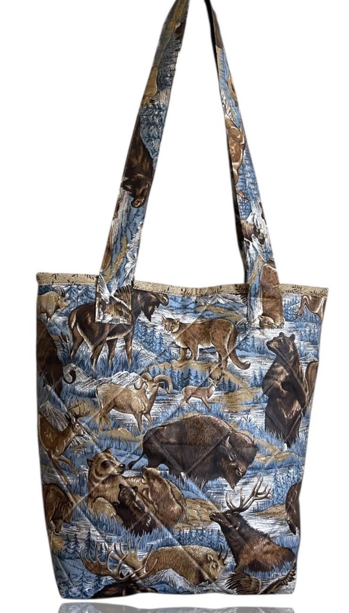 NEW Handmade Wildlife Northern Quilted Shoulder Tote bag Inner zipper Pocket