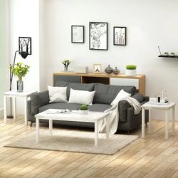 Coffee Tables for Living Room 3 Piece Set,Living Room White Rectangular Coffee Table & 2 Accent End Tables,Table Set with Faux Marble Top,Apartment,Sm