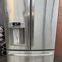 Stainless Steel GE French Door Refrigerator W/ 2 Ice Makers 