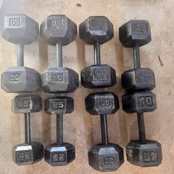 Hex Dumbbell Set – 25 lb to 50 lb Pairs. 320lbs