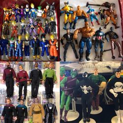 Dragonballz, Star Trek, marvel, Heman, Starwars action figures