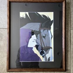 Patrick Nagel "Untitled #113" FRAMED Art Deco Print Pop Art Woman Horse