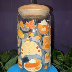 Cozy vibes themed 16 oz glads cup