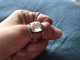 Clear quartz sterling silver faceted ring 7.5