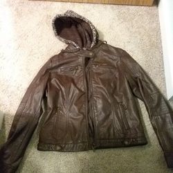 Jou Jou Juniors' Hoodie Faux-Leather Jacket