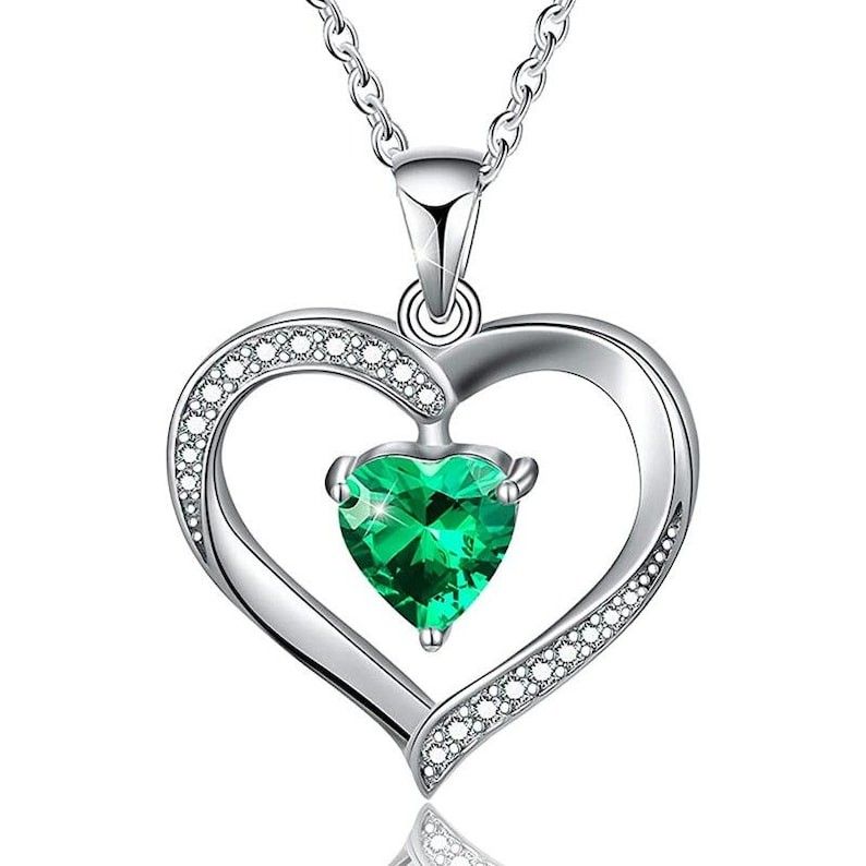 Emerald Heart Necklace Dainty Gemstone Pendant Gift for Women Green Heart Pendant