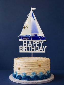 Custom Sailboat Birthday Cake Topper – Personalized Nautical Boat Theme Decoration