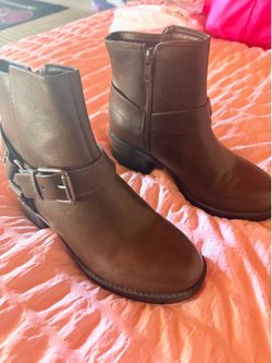 Brown Ankle Moto Boots with Buckle
