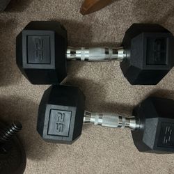 Pair Of 25 lb Pound Dumbells Rubber Coated
