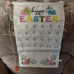 Happy Easter Countdown Calendar Canvas Advent Wall Hanging w/ Egg day marker for Family & Kids