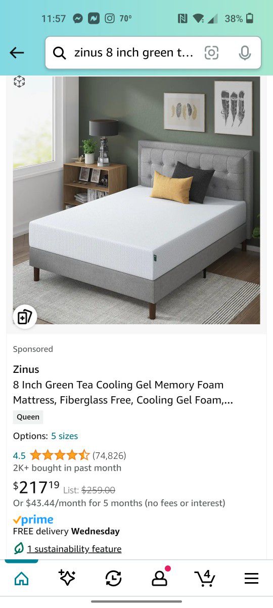 Zinus 8" Gel Green Tea Memory Foam Mattress/ Full Size