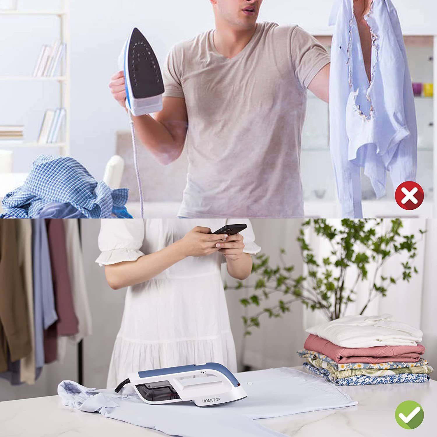 Professional Handheld Steam Iron, Garment Steamer Iron for Clothes, Portable Travel Steamer Iron, 1300W 40s Rapid Even Heat Ceramic Coated Soleplate,