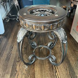 2 Side Tables, 25” H, Solid Wood Top and Metal Base. 