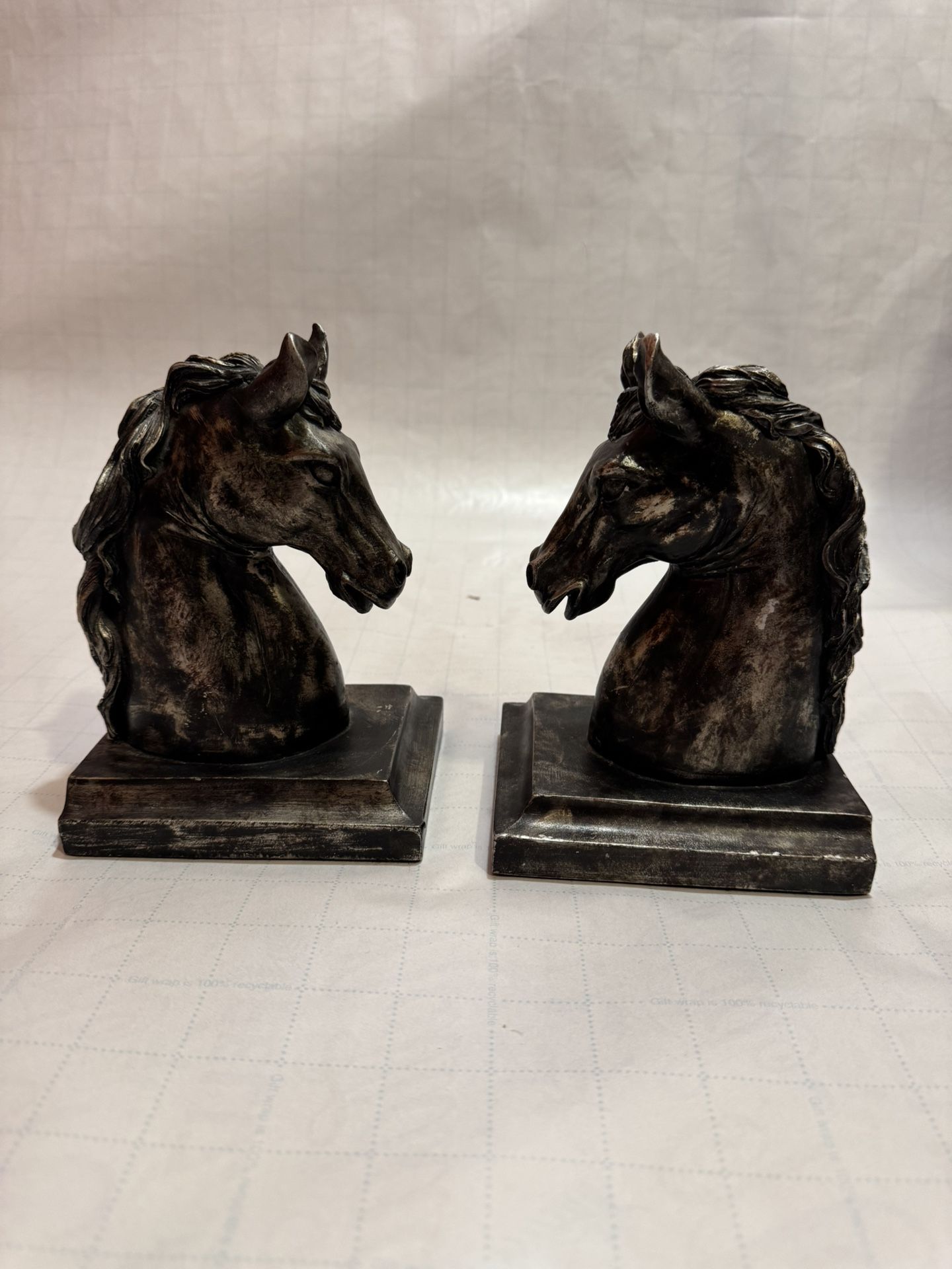 Horse Sculpture Vintage Antique Bronze Tone book ends  Stallion Horse Bookends