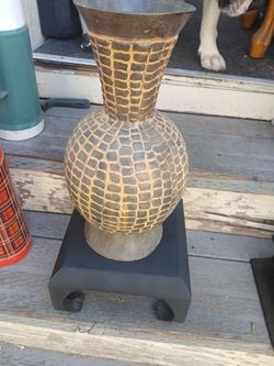 Vintage Metal Vase and Stand