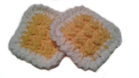 Pot Srubbers Square Nylon Tulle Netting Dish Scrubbies-Double Sided Cotton Set of 2-Yellow-Handmade