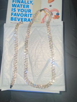 Iced Out Gold Tone Cuban Link Necklace and Bracelet Set