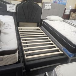 Brand New Black Linen LED Twin Platform Bedframe